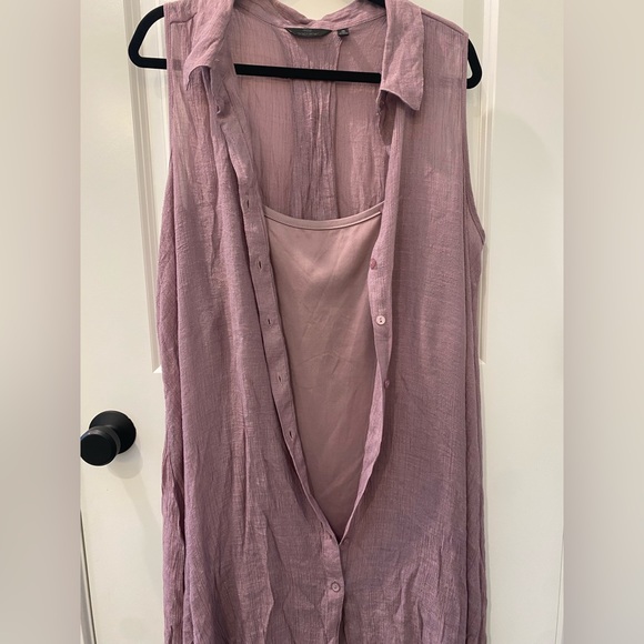MLLE Gabrielle button up crinkle dress in lilac- 3X - Picture 5 of 6